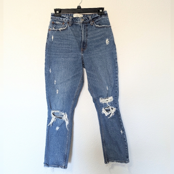 Abercrombie & Fitch Denim - Abercrombie & fitch curve love mom high rise denim jeans distressed size 26